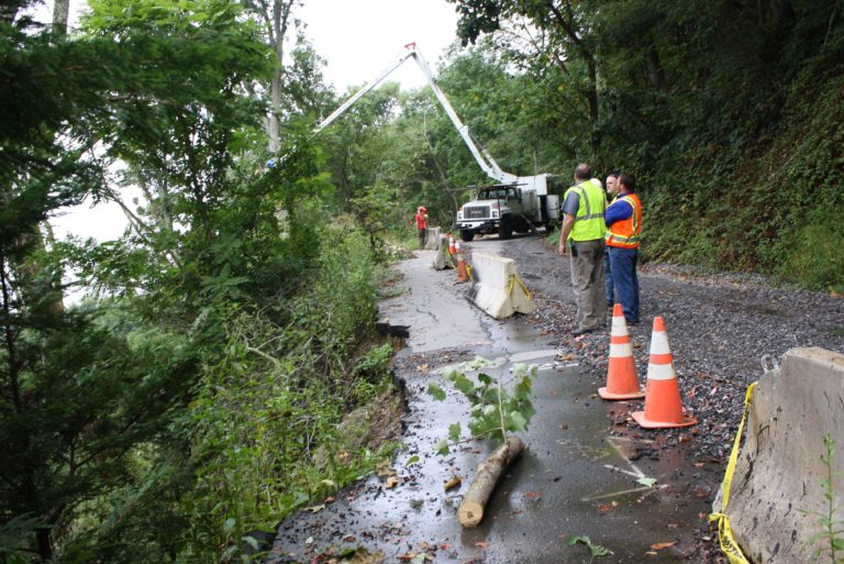 road damaged by landslide