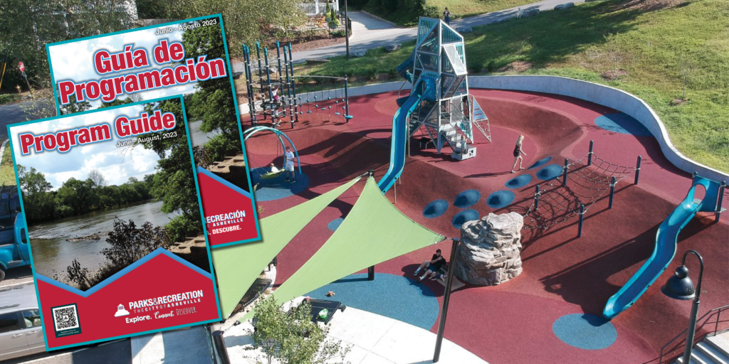 Picture of Asheville playground with program guide cover overset.
