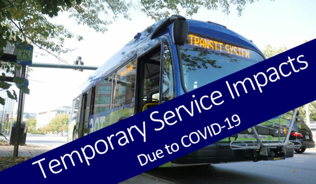 temporary service impacts due to covid 19 banner on transit bus