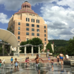 Children playing at Splashville in the summer.