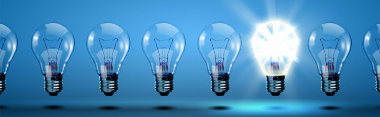 light bulbs in a row for a bright idea