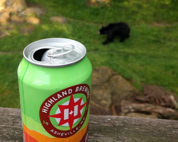 Highland beer with bear in the backgound