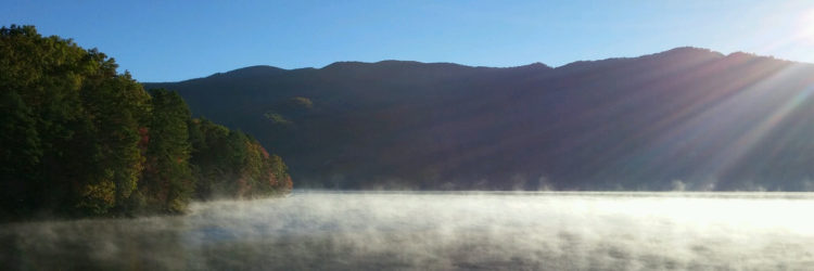 foggy morning lake view