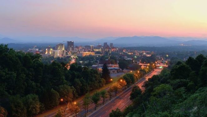 Asheville skyline and trees
