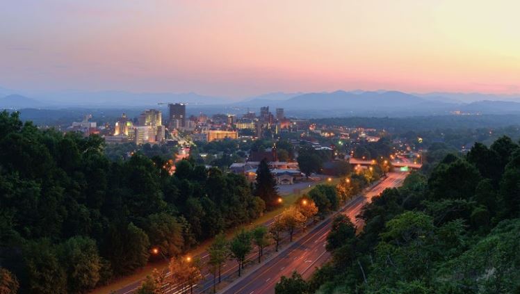 Asheville skyline and trees