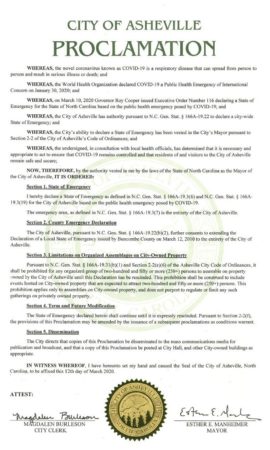 Asheville State of Emergency proclamation document