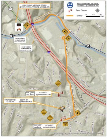 Cedar closure detour map