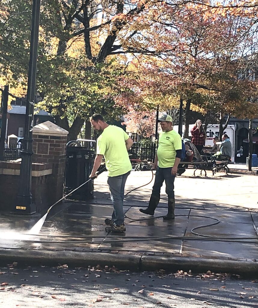 pressure washing sidewalks in Pritchard Park