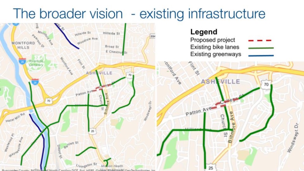 map of college/patton bike lanes