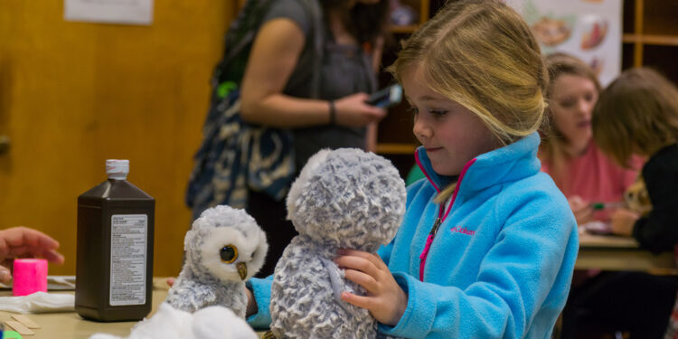 young girl with stuff animal owl