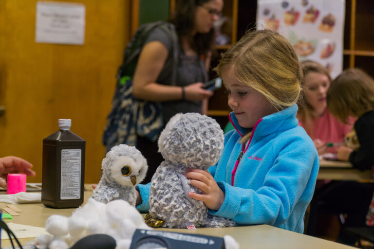 young girl with stuff animal owl