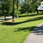 disc golf course and paved path at aston park