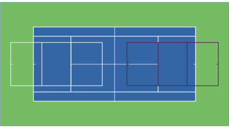 Illustration of dual-lined shared use court lined for pickleball and tennis