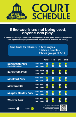 Asheville public park's pickleball and tennis schedule