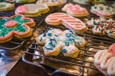 Christmas cookies cool on a rack