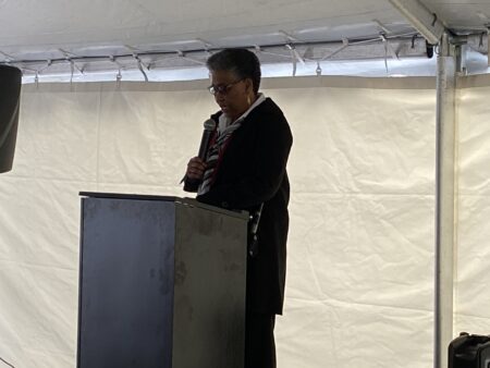 City Manager Debra Campbell speaks at ground breaking