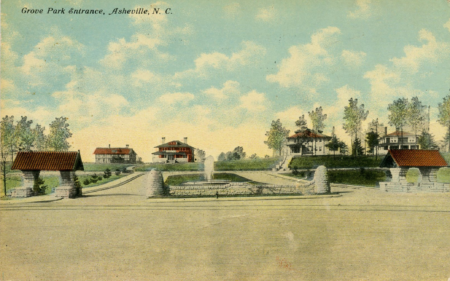 historic postcard of grove park entrance