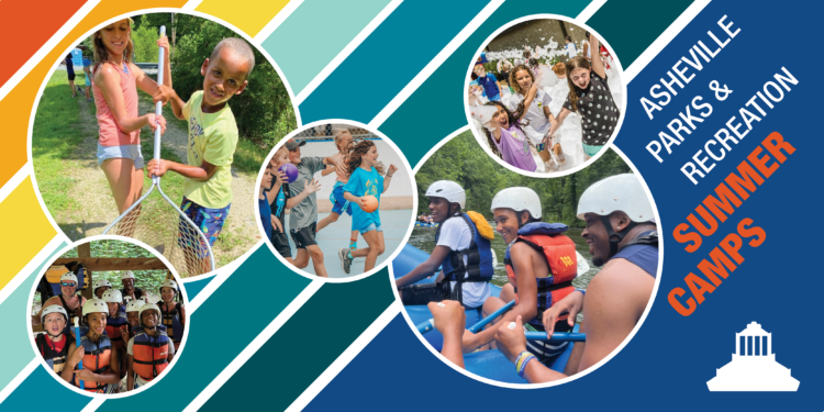 multi colored banner image that says Asheville Parks & Recreation summer camps