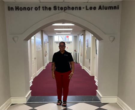 angel redmond standing in doorway at recreation center