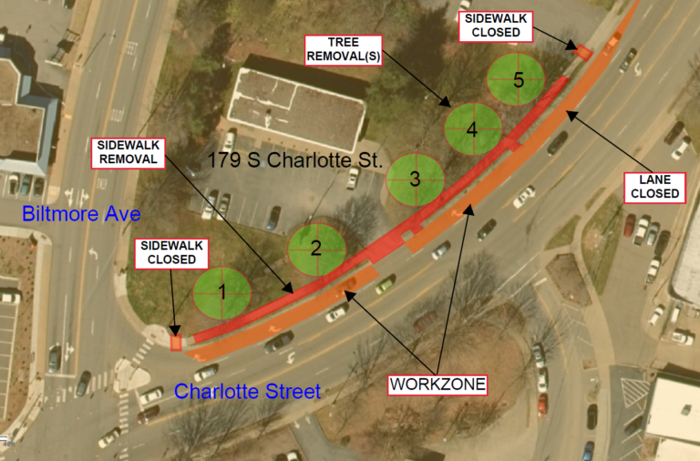 graphioc map depictiung tree and sidewalk works