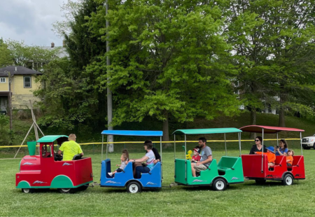 toddler train with red blue and green cars