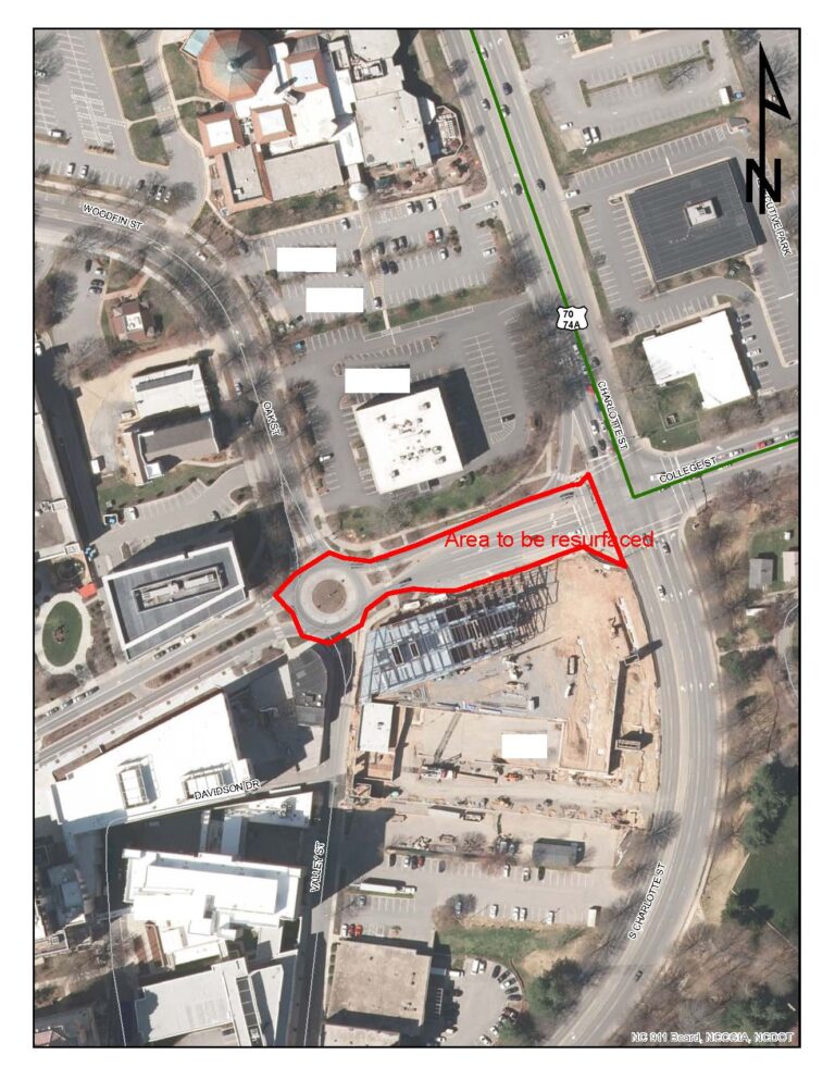 aerial shot of college streeet with impacted area depicted with graphic