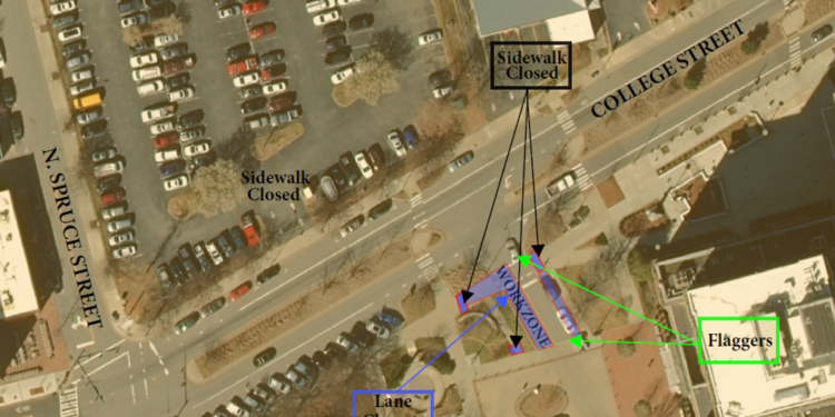 map of college street with graphics indicating work areas