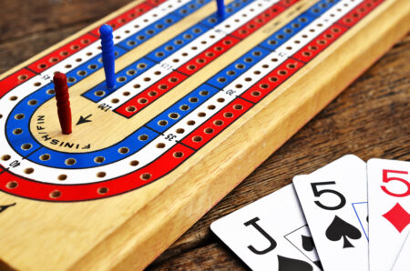 up close view of cribbage game board