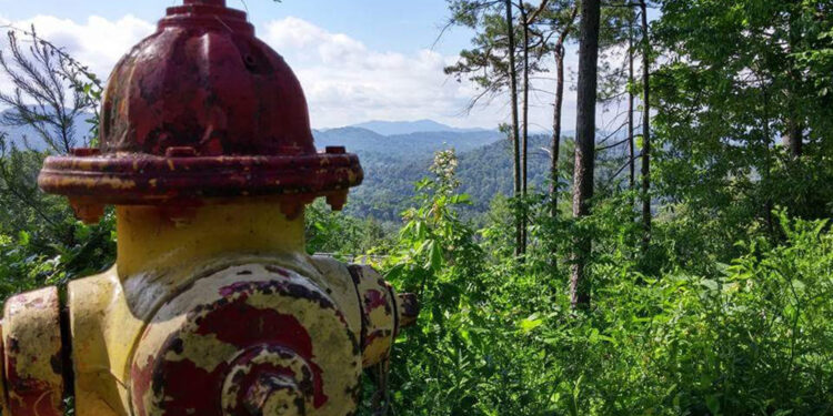 fire hydrant with mountain view