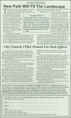 newsletter article that encourages residents to support park creation