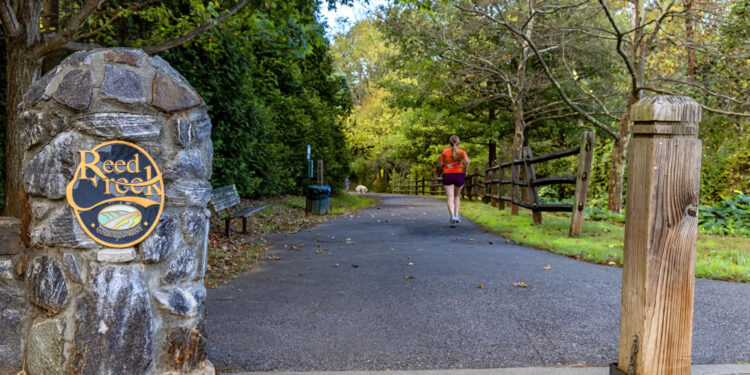 reed creek greenway entrance with sign