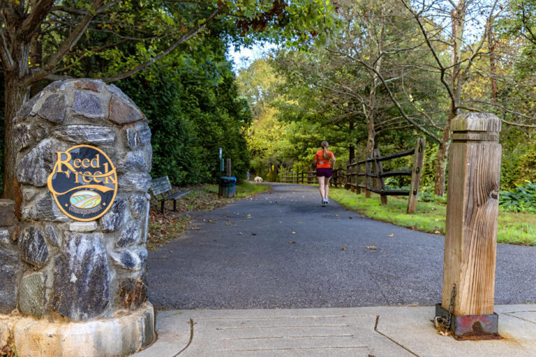 reed creek greenway entrance with sign