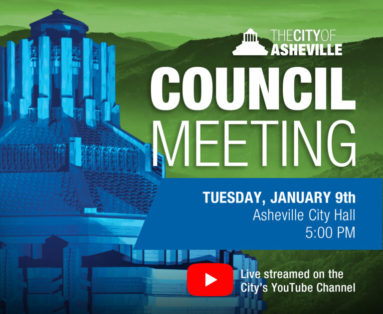 Meeting graphic depicting image of City Hall with Council Meeting text of date, time, and location