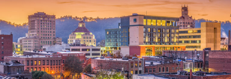 sunrise view of downtown asheville