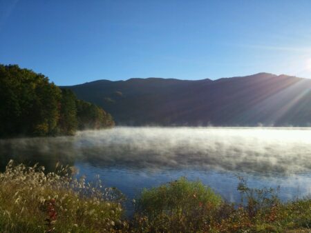 North Fork Reservoir on a foggy morning