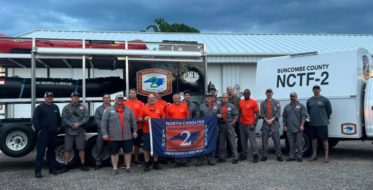 group photo of members swift water rescue teams from Asheville Fire Department and Buncombe County Fire