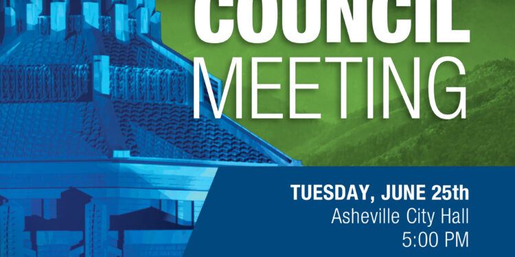 green background blue city hall with meeting information