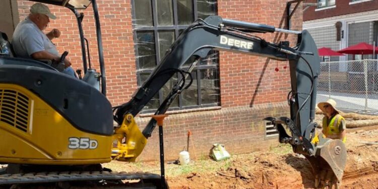 construction equipment at downtown restroom site