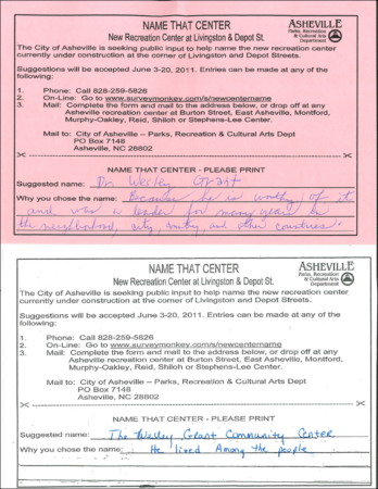 ballots for naming the community center