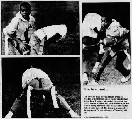 newspaper article showing pics of youth playing flag football