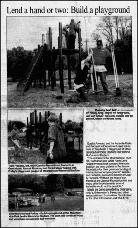 newspaper article with title 'lend a hand or two: build a playground'