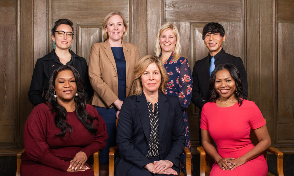 Front row: Sheneika Smith, Esther Manheimer, Antanette Mosley. Back Row: Kim Roney, Maggie Ullman, Sage Turner, Bo Hess