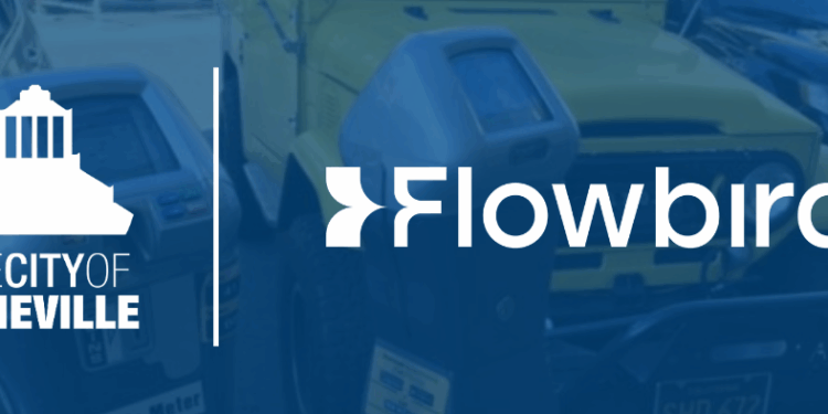 blue background with city and parking app logo