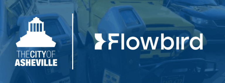 blue background with city and parking app logo