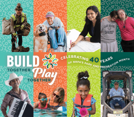 collage of images and graphics with title build together play together