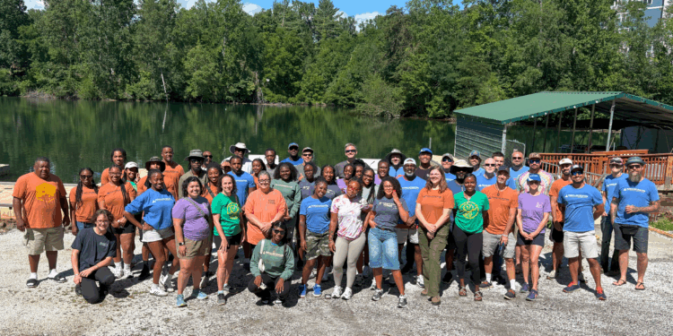 parks and recreation staff group shot from retreat