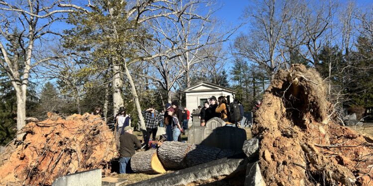 debris at riverside cemetery