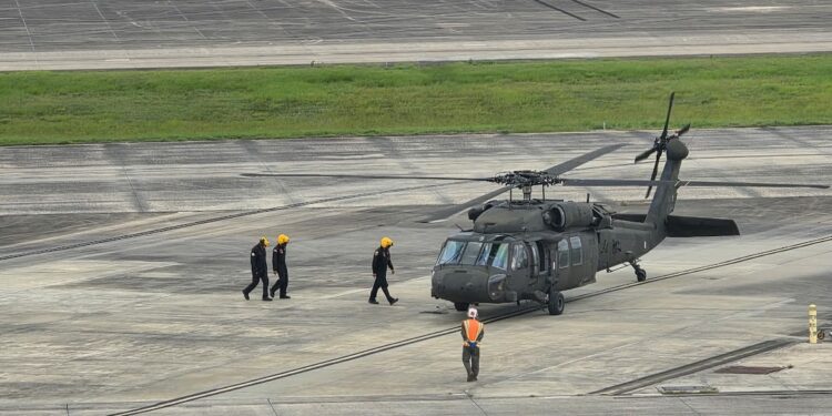 helicopter on landing strip