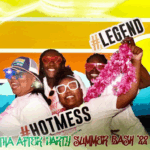 Anice Smith with group of friends in summer party wearing sunglasses and flower leis