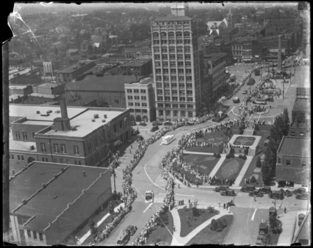 A view of the 1934 Rhododendron Festival parade showed that Asheville could celebrate through hard times.
